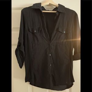 James Perse Cotton Button Down Shirt with stretchy side panels